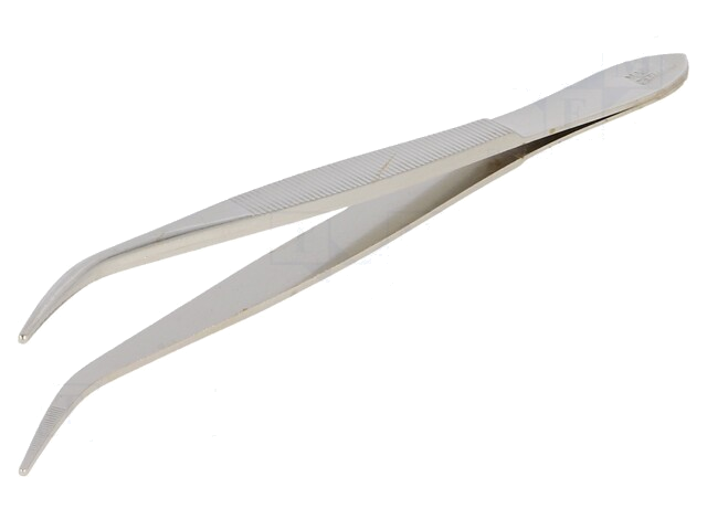 Pincet; 120mm; Bladen: verlengde,gebogen; Breed.tip: 1mm Pincet; 120mm; Bladen: verlengde,gebogen; Breed.tip: 1mm
